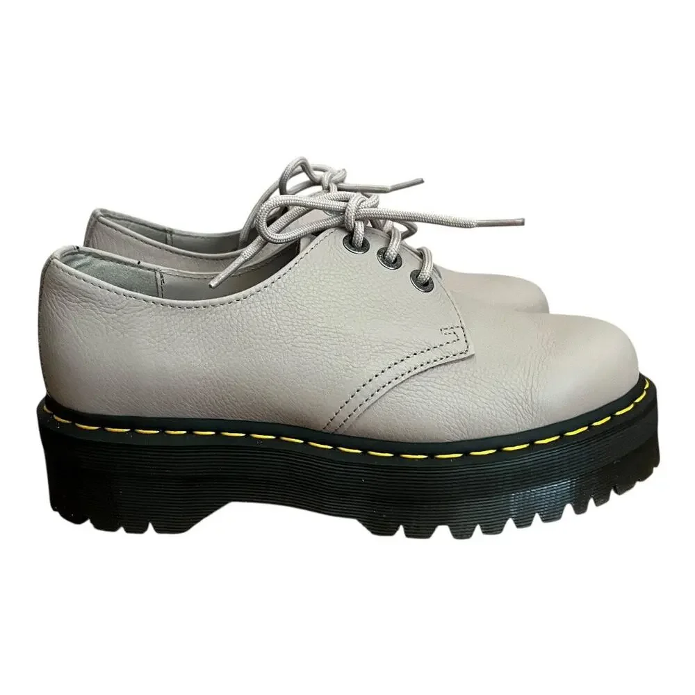 Dr. Martens 1461 Quad II Pisa Leather Platform Oxford Shoe Vintage Taupe Size 10